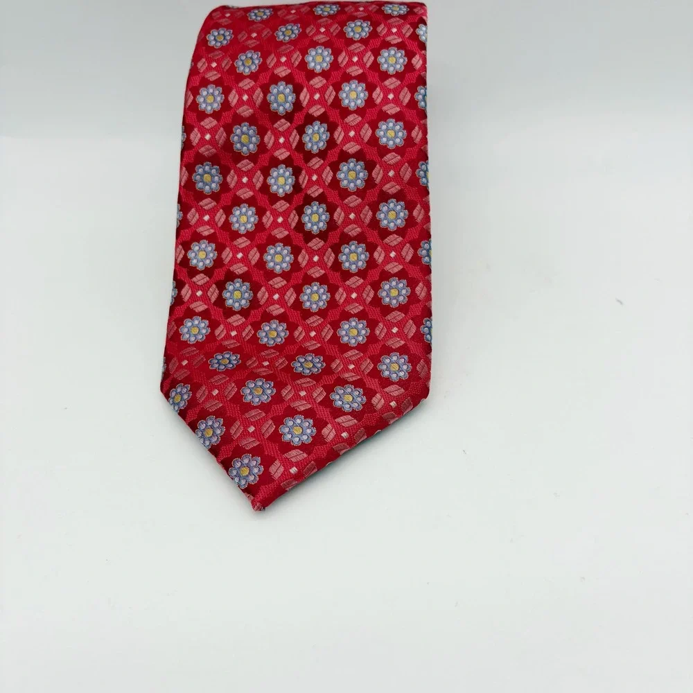 Ted Baker Tie Men OS Red Floral Geometric Silk Formal Business Necktie